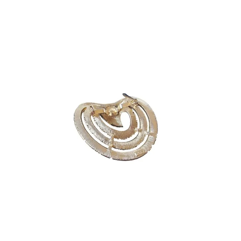 JJ Jonette Vintage Gold‎ Tone Wave Brooch Brushed Layered Late 50s/60s Art Deco